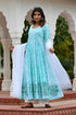 MULMUL OPAL GREEN TIE DYED & BLOCK PRINTED PANELED KURTA-PLAZZO & DUPATTA MULMUL OPAL GREEN TIE DYED & BLOCK PRINTED PANELED KURTA-PLAZZO & DUPATTA